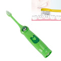Children's electric toothbrush with cartoon pattern, waterproof design, green color, suitable for kids' dental cleaning by Everything Baby.
