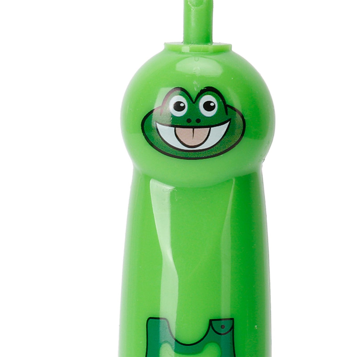 Children's electric toothbrush with cartoon pattern, waterproof design, green color, ideal for kids' dental cleaning.