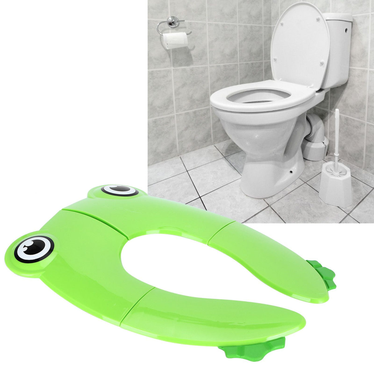 Green portable baby potty seat pad by Everything Baby, non-slip toddler toilet training seat for travel and easy use.