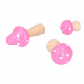 Set of three pink mushroom wooden ornaments for home or office decor, cute and innovative baby and kid’s building toy by Everything Baby.