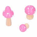 Set of three pink mushroom wooden ornaments for home or office decor, cute and innovative craft decorations by Everything Baby