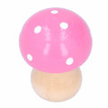 Set of three pink mushroom wooden ornaments for home or office decor, featuring cute, handcrafted design from Everything Baby.
