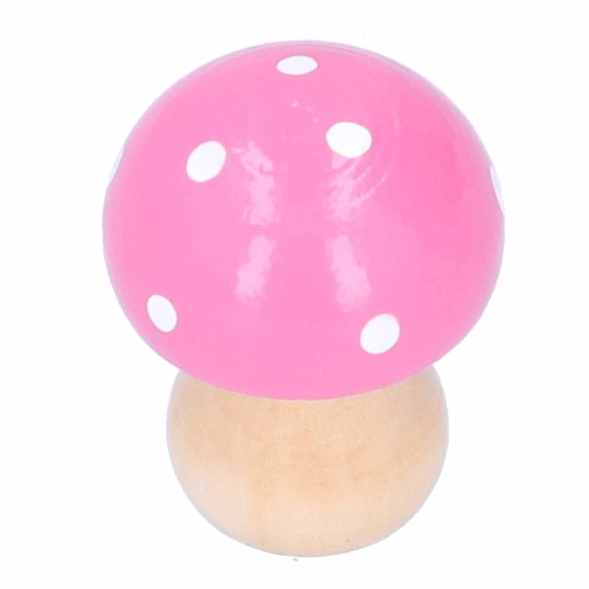 Set of three pink mushroom wooden ornaments for home or office decor, featuring cute, handcrafted design from Everything Baby.