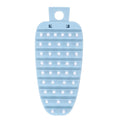 Blue carrot-shaped vegetable and potato scrubber brush for cleaning fruits and vegetables in the kitchen.