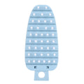 Blue carrot-shaped vegetable and fruit scrubber brush for kitchen cleaning, ideal for washing vegetables and potatoes.