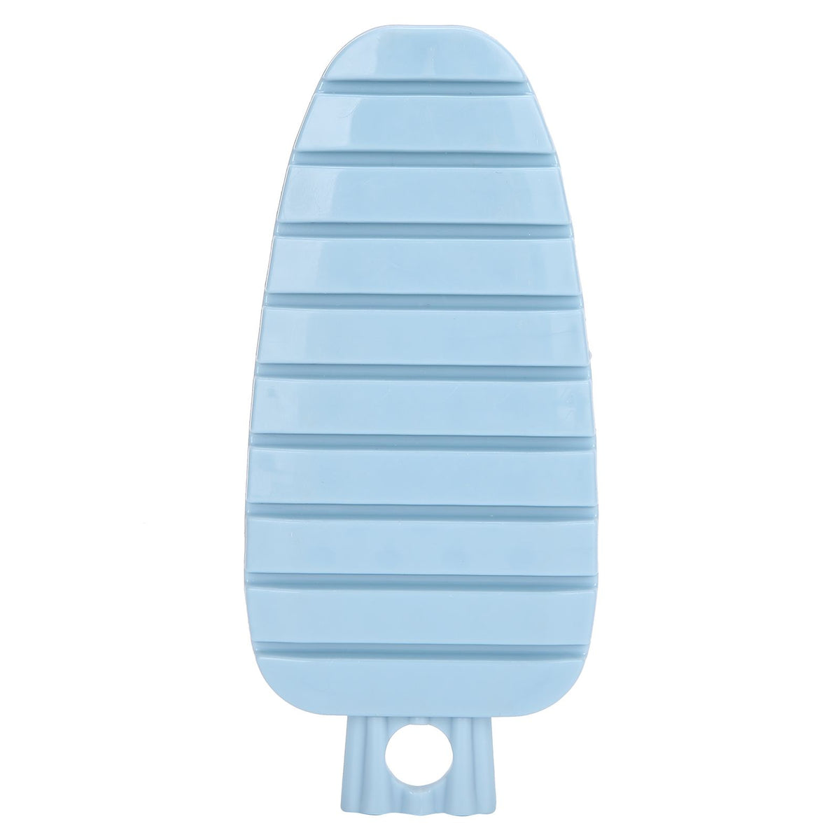 Blue carrot-shaped vegetable and fruit scrubber brush for kitchen cleaning and scrubbing potatoes and vegetables.