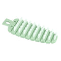 Green carrot-shaped vegetable brush for scrubbing potatoes and fruits, ideal for kitchen cleaning and vegetable preparation.