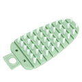 Green carrot-shaped vegetable brush for scrubbing potatoes, fruits, and vegetables, designed for kitchen cleaning.