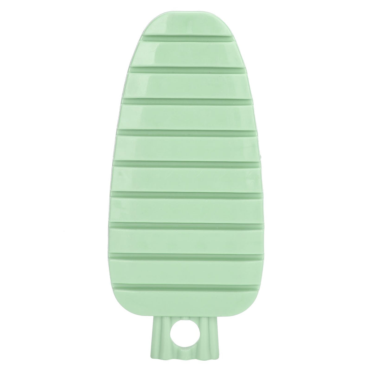 Green carrot-shaped vegetable brush for scrubbing potatoes, fruits, and vegetables, ideal for kitchen cleaning.