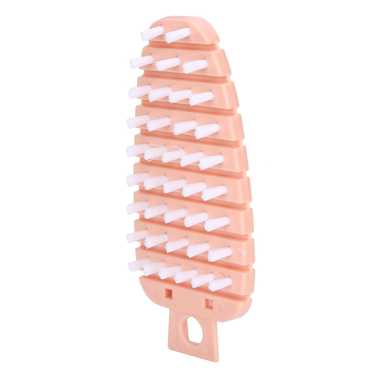 Pink carrot-shaped vegetable and fruit scrubber brush for kitchen cleaning, ideal for baby and kids feeding accessories.