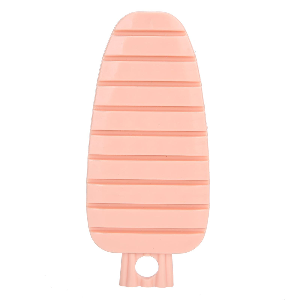 Pink carrot-shaped vegetable brush for cleaning potatoes, fruits, and vegetables, ideal for kitchen scrubbing and food prep.