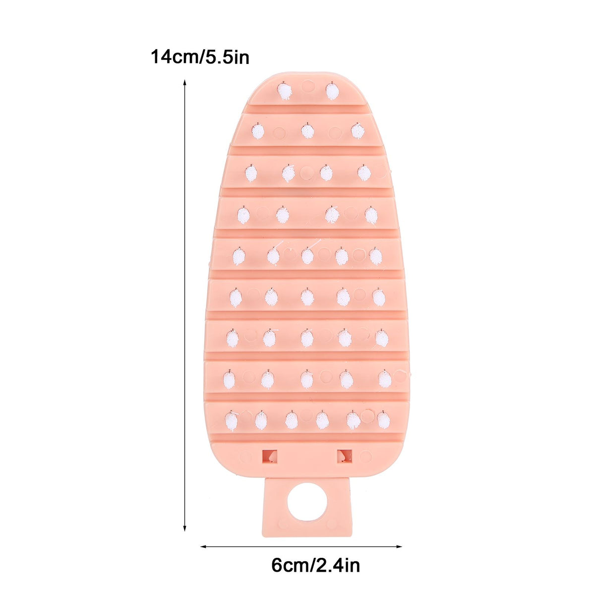 Pink carrot-shaped vegetable brush and fruit cleaner for kitchen scrubbing, ideal for cleaning vegetables and fruits.