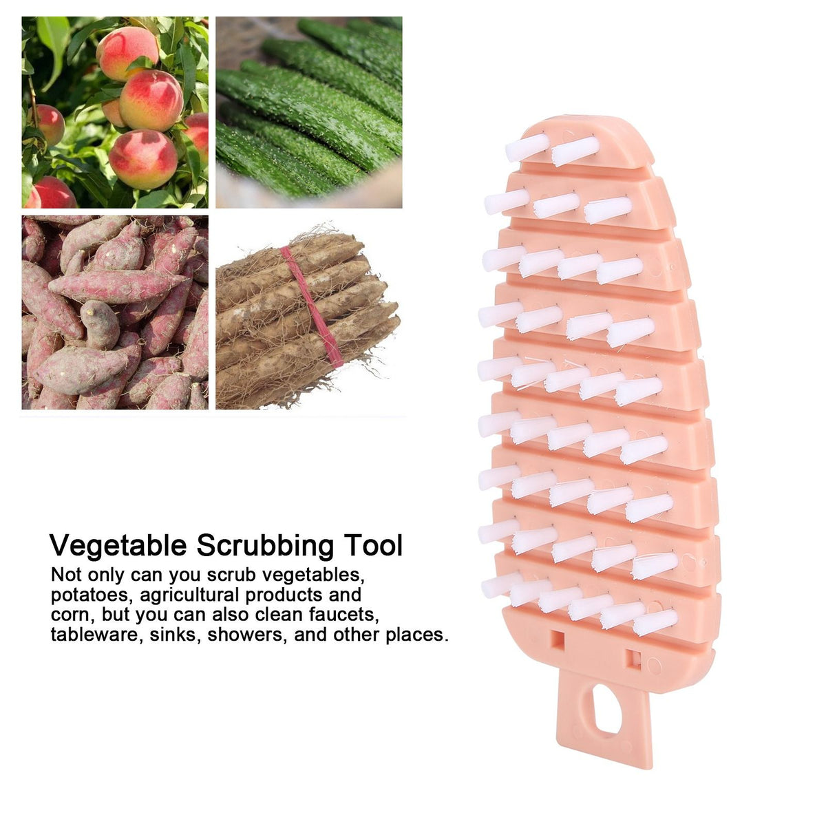 Pink carrot-shaped vegetable and fruit scrubber brush for kitchen cleaning, designed for baby and kids feeding accessories.