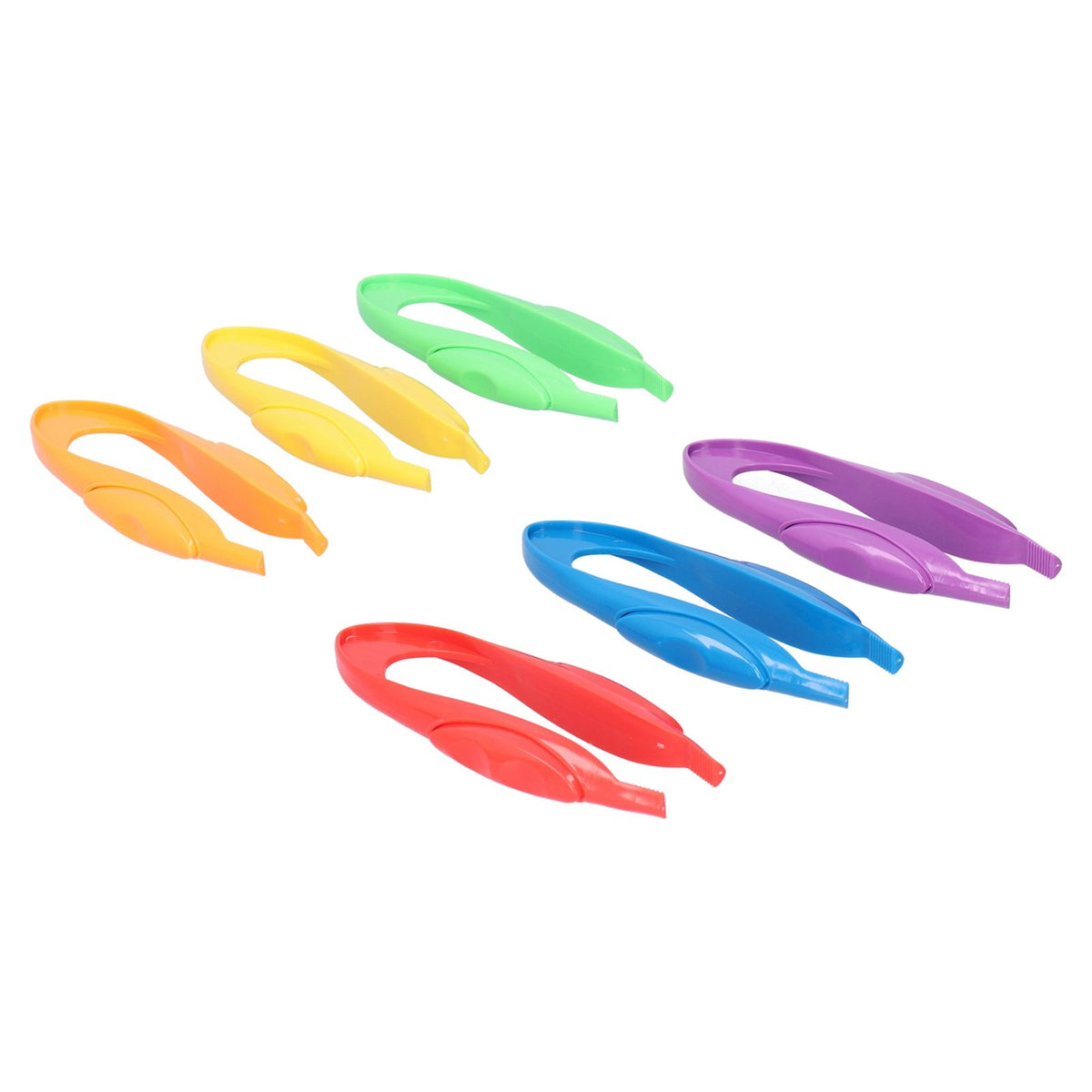 Six Kids' outdoor exploration tweezers with catch clip set, educational toys for children’s outdoor play and observation activities.