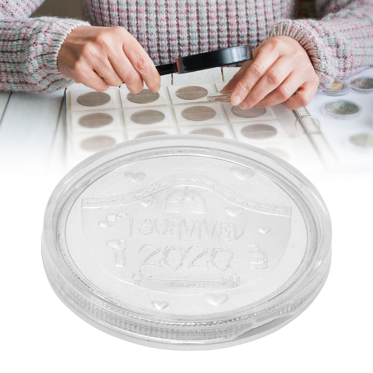 Silver commemorative 2020 medal coin featuring intricate design, suitable as a collectible gift or souvenir.