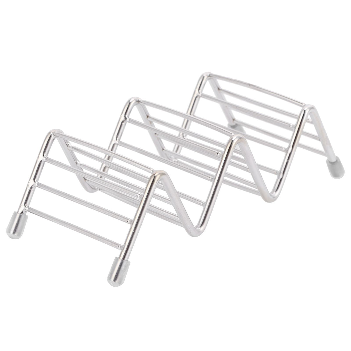 Stainless steel taco holder tray with 2/3 grid design, ideal for kitchen or restaurant use, by Everything Baby.