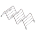 Stainless steel taco holder tray for kitchen and restaurant, with 2/3 grid design, ideal for serving tacos and pancakes.