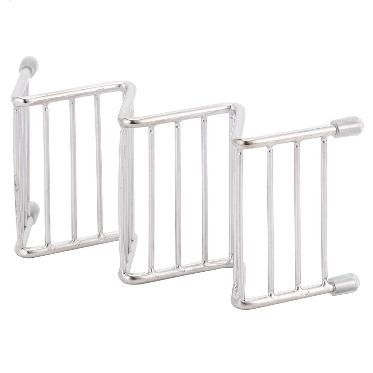 Stainless steel taco holder tray with 2/3 grid design, ideal for kitchen or restaurant use, by Everything Baby.