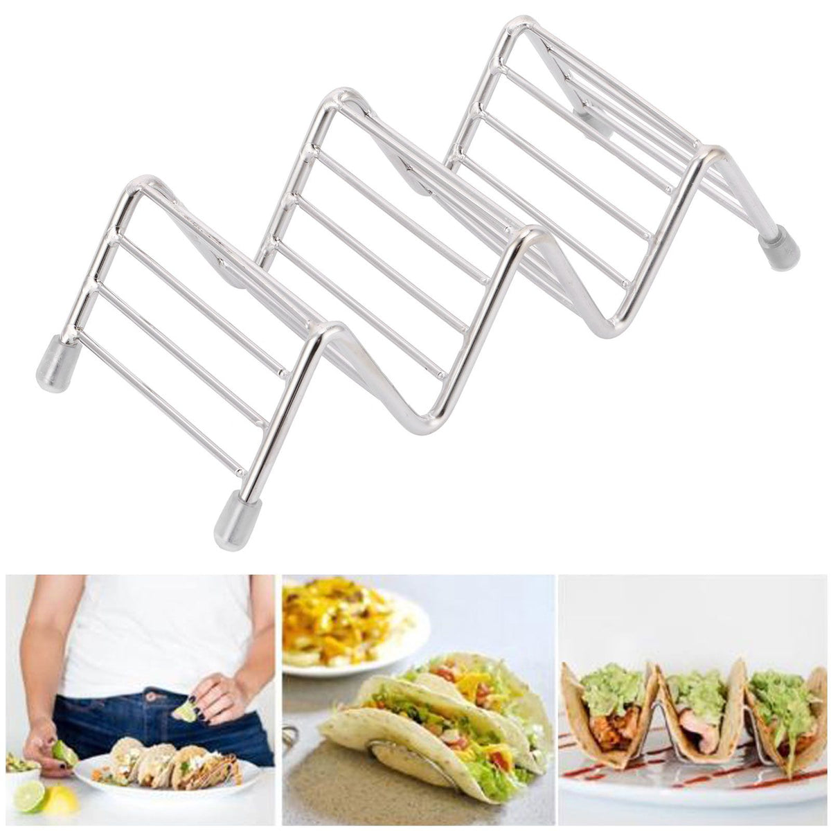 Stainless steel taco holder tray for kitchen and restaurant, 2/3 grid pancake stand, designed for easy serving and organization