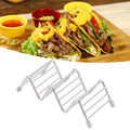 Stainless steel taco holder and pancake stand tray with 2/3 grid, ideal for kitchen or restaurant use, by Everything Baby.