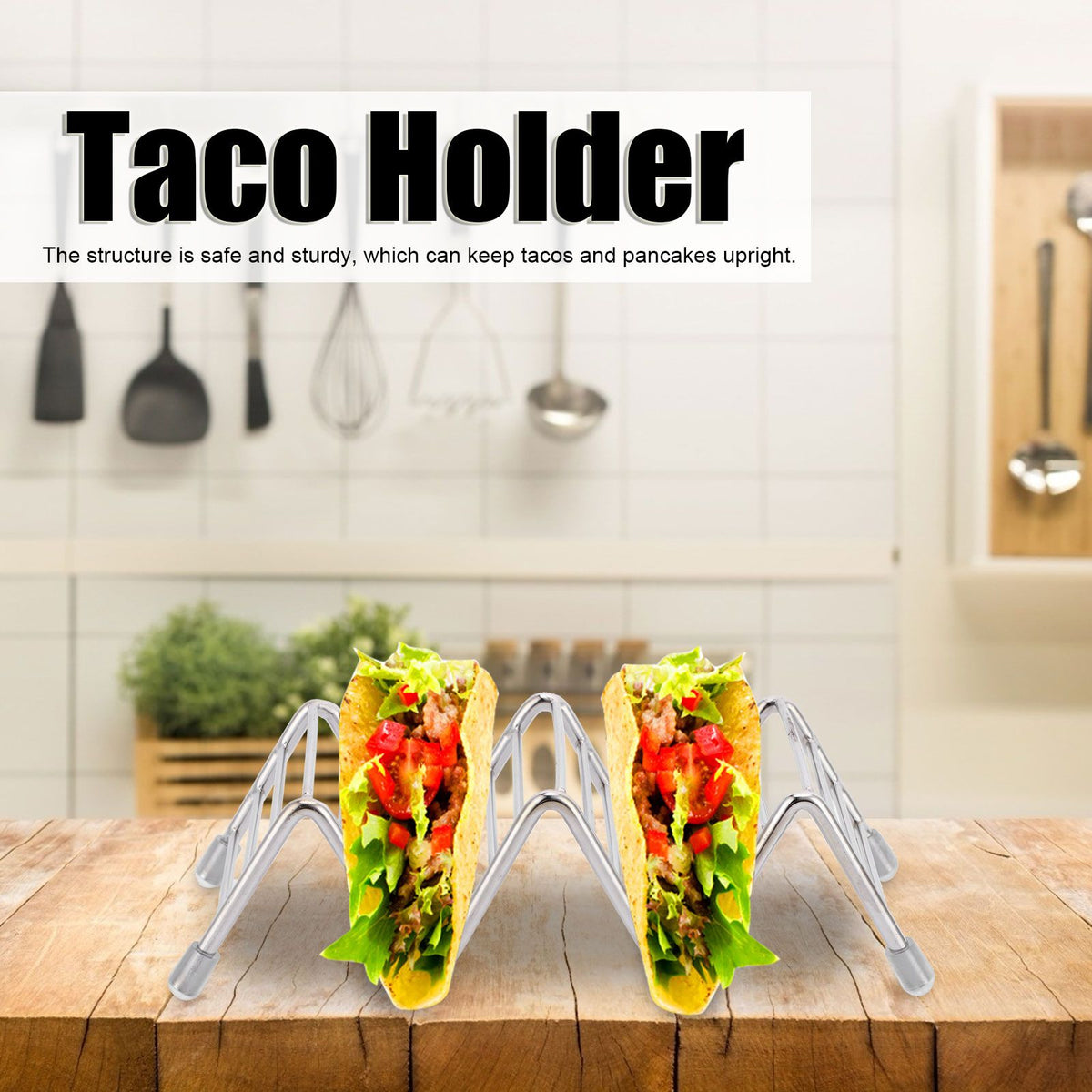 Stainless steel taco holder tray from Everything Baby, 2/3 grid pancake stand for kitchen or restaurant use.