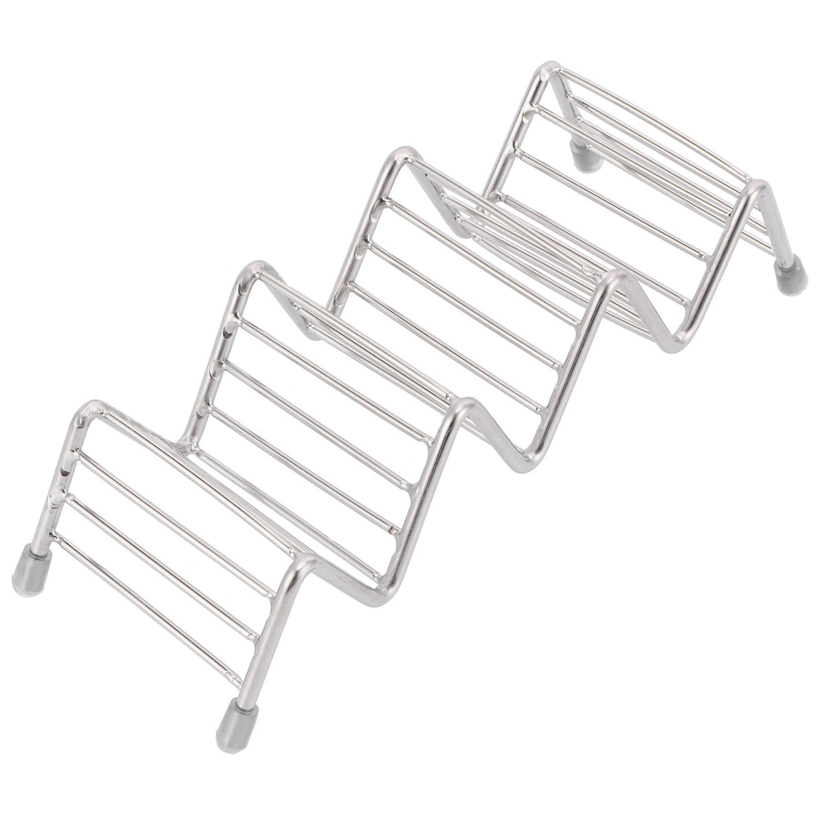 Stainless steel taco holder tray with 3/4 grid design, suitable for kitchen or restaurant use, by Everything Baby.