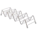Stainless steel taco holder and pancake stand tray with 4/5 grid for kitchen or restaurant use, designed for easy serving.