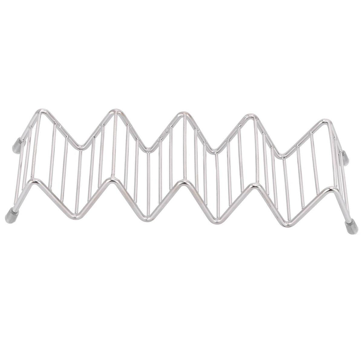 Stainless steel taco holder tray with 4/5 grid design, ideal for kitchen or restaurant use, from Everything Baby.