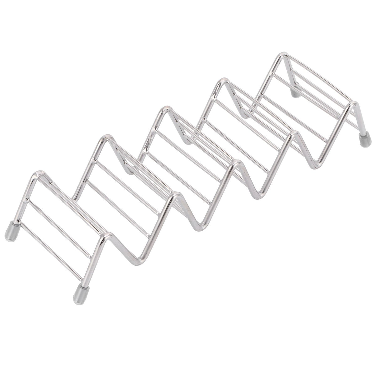 Stainless steel taco holder and pancake stand tray with 4/5 grid for kitchen or restaurant use, by Everything Baby.