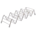 Stainless steel taco holder tray with 4/5 grid for kitchen or restaurant use, designed for serving tacos or pancakes.