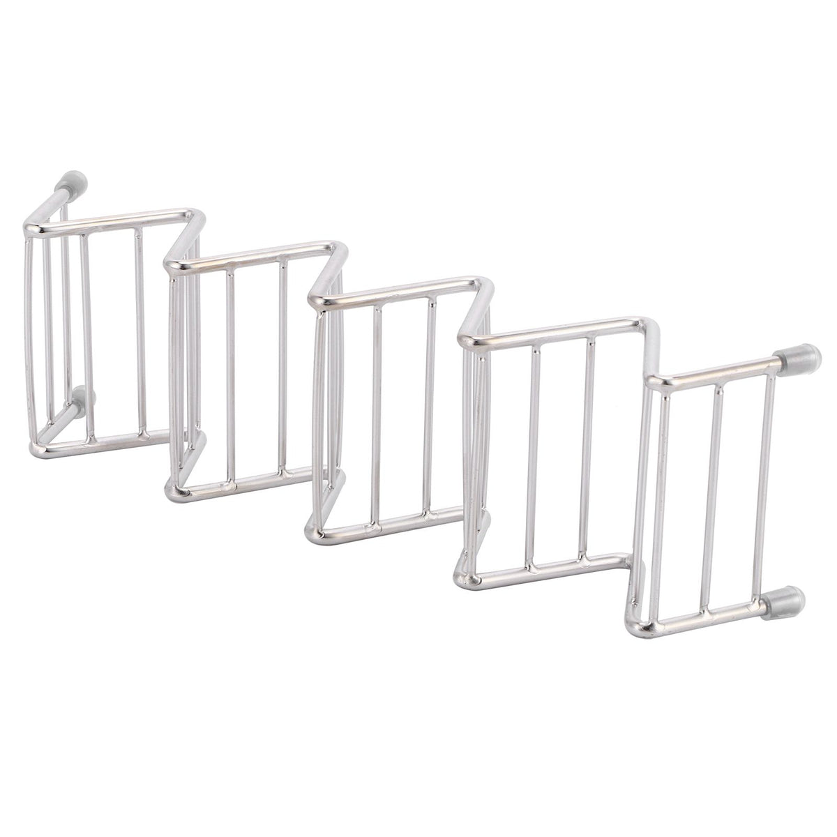 Stainless steel taco holder tray by Everything Baby, 4/5 grid pancake stand for kitchen or restaurant use, durable and easy to clean.