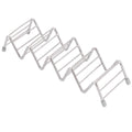 Stainless steel taco holder and pancake stand tray with 4-5 grid for kitchen or restaurant use, designed for baby and kids feeding.
