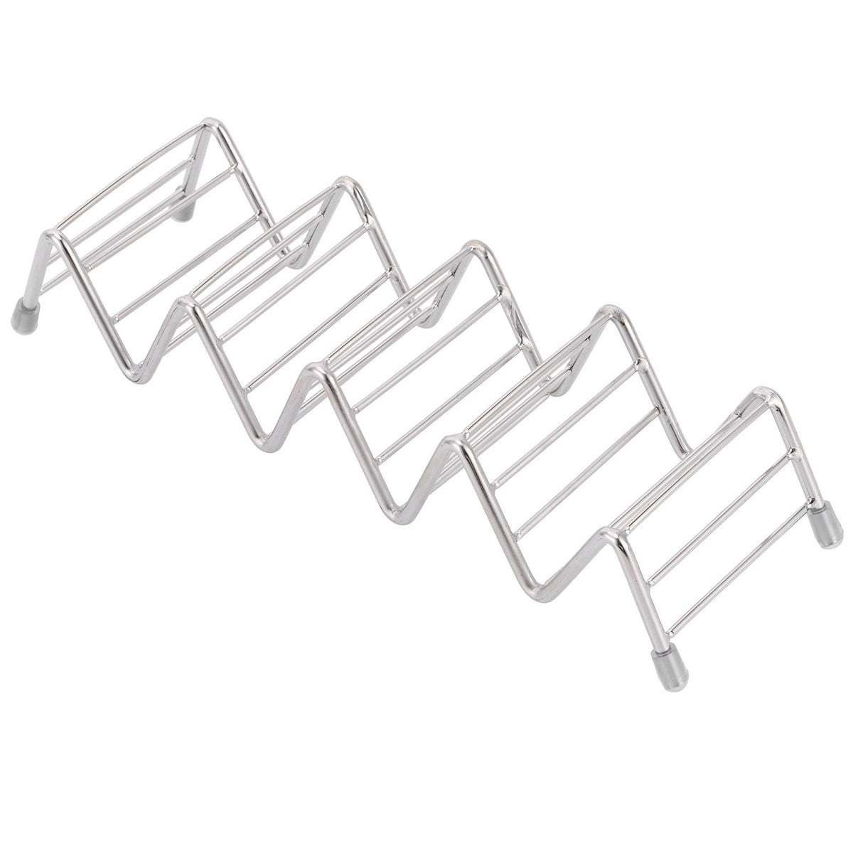 Stainless steel taco holder and pancake stand tray with 4-5 grid for kitchen or restaurant use, designed for baby and kids feeding.