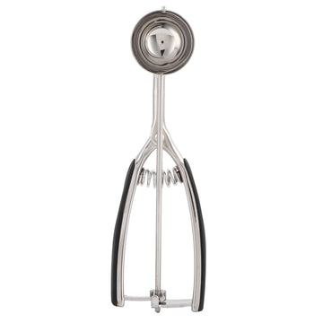 Stainless steel ice cream spoon and melon baller with 44mm diameter, ideal for kitchen use and outdoor play.