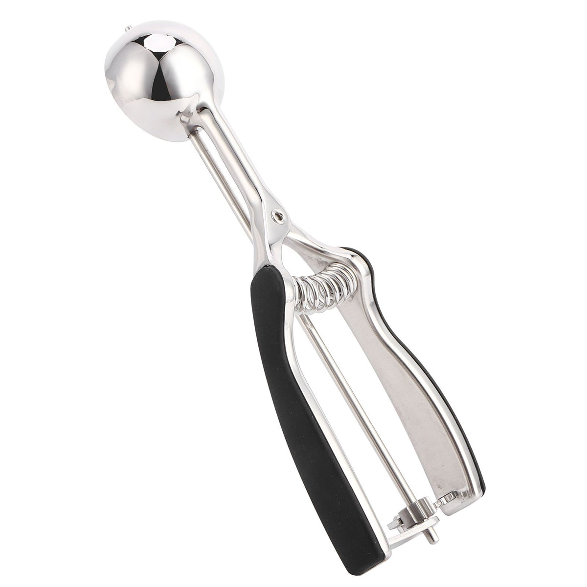 Stainless steel ice cream and fruit scoop with 44mm ball for kitchen, ideal for scooping ice cream, melons, and fruits.