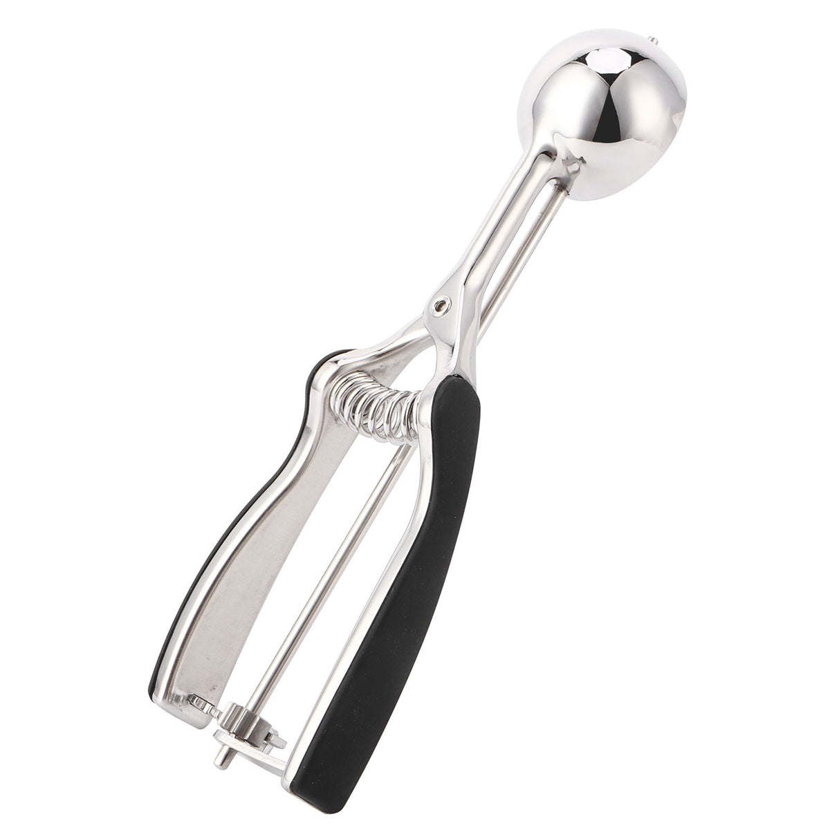 Stainless steel ice cream spoon and melon baller for kitchen, used for scooping ice cream, fruit, and melons, 44mm size.