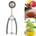 Stainless steel ice cream spoon and fruit scoop with melon baller tip, perfect for kitchen and outdoor play.