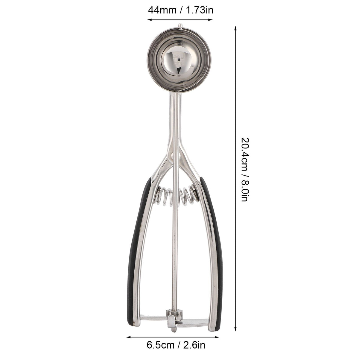 Stainless steel ice cream spoon and melon baller for kitchen use, with a 44mm digging ball, suitable for outdoor play and food prep.