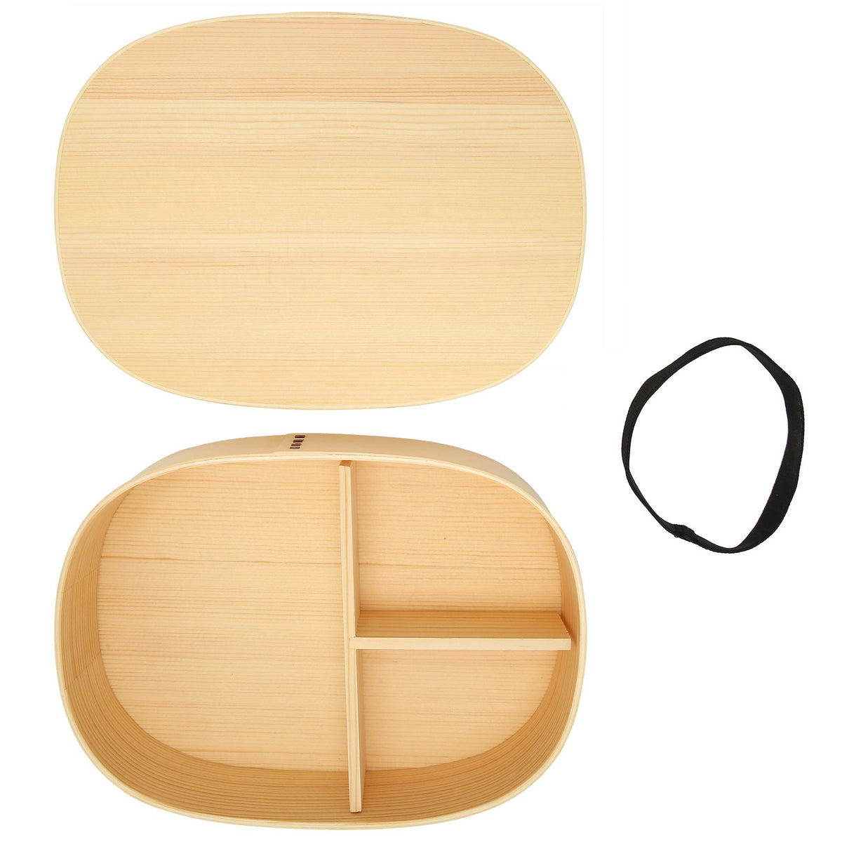 Japanese-style wooden lunch box for kids, single layer sushi container with tableware, designed for pretend play and portable use.