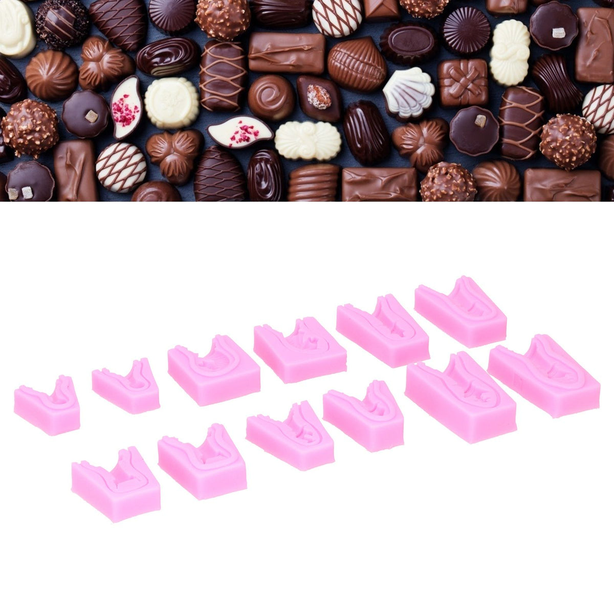 Silicone mold set with international chess shape for fondant, chocolate, cake, soap, and baking crafts in vibrant colors.