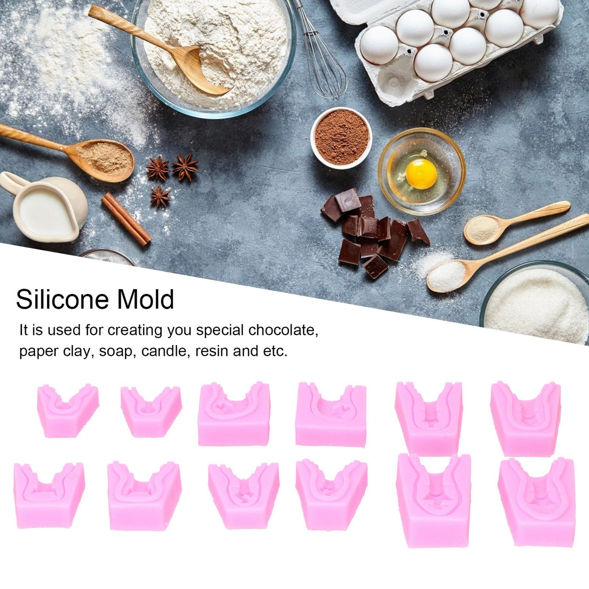 Silicone chess shape mold set for fondant, chocolate, cake decorating, and soap making, ideal for DIY baking and craft projects.