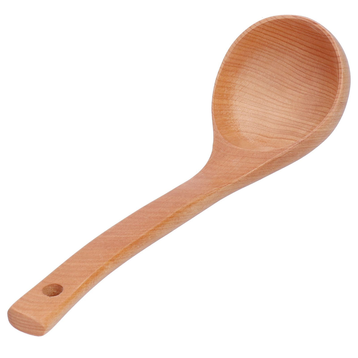 Wooden soup spoon with hanging hole, long handle, lightweight, suitable for kids' outdoor play, from Everything Baby.