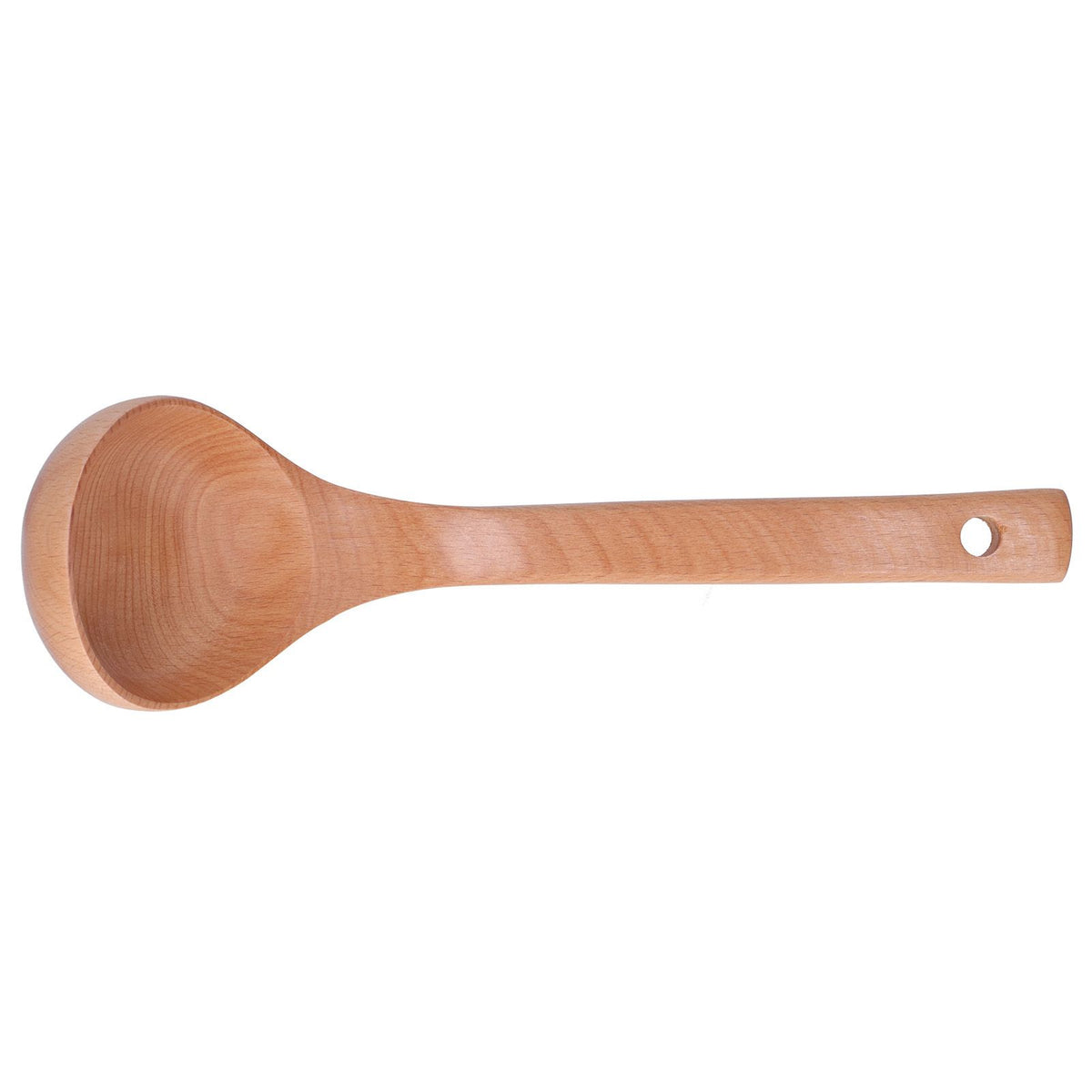 Wooden soup spoon with long handle and hanging hole, lightweight and suitable for outdoor play, from Everything Baby.