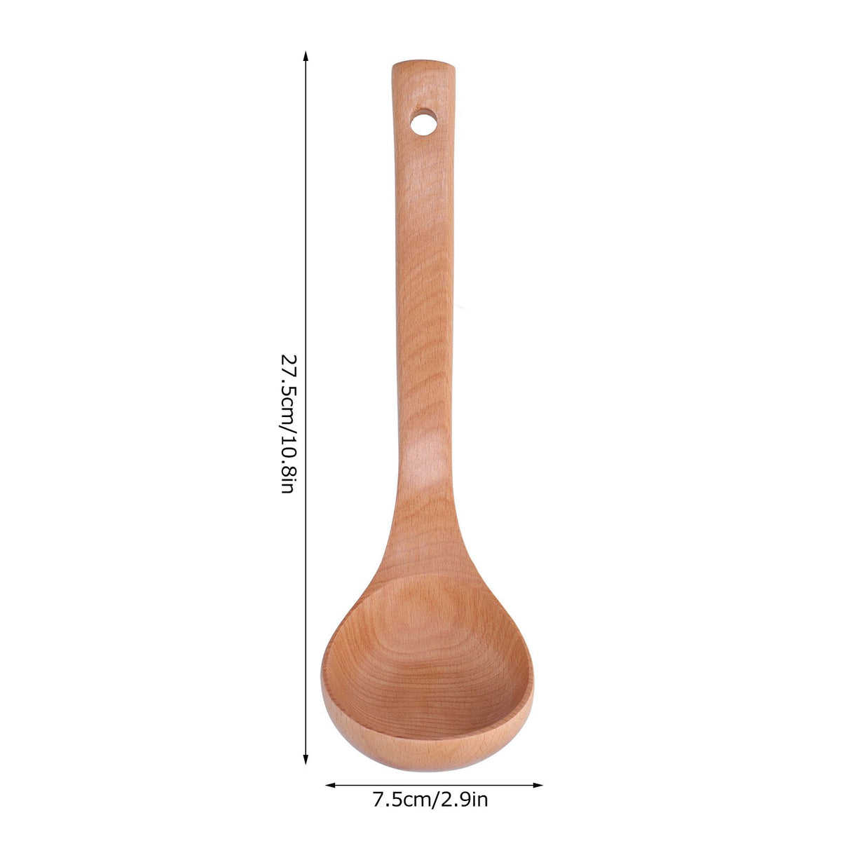 Lightweight wooden soup spoon with long handle and hanging hole, ideal for baby and kids outdoor play, from Everything Baby.