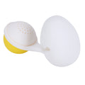Cute egg-shaped silicone tea infuser and strainer for loose leaf tea, ideal for kitchen use and tea brewing.