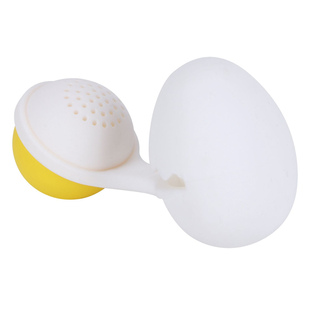 Cute egg-shaped silicone tea infuser and strainer for loose leaf tea, ideal for kitchen use and tea brewing.