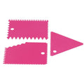 Rose red 3-piece cake scraper set with irregular teeth edges for smoothing and decorating cakes, ideal for DIY pastry projects.