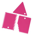 Rose red 3-piece cake scraper set with irregular teeth edges, ideal for smoothing and decorating cakes in DIY baking projects.