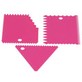 Rose red 3-piece cake scraper set with irregular teeth edges, ideal for smooth frosting and cake decorating DIY projects.