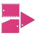 Rose red 3-piece cake scraper set with irregular teeth edge, ideal for DIY cake decorating and smoothing icing.